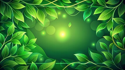 A captivating green frame with lush leaves and a soft, glowing light at the center, creating a serene and inviting atmosphere reminiscent of a hidden forest clearing