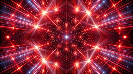 An abstract display of red and blue lights forming a symmetrical, starlike pattern, creating a futuristic and dynamic visual experience with a sense of depth