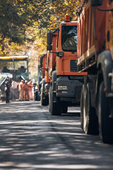 Naklejka premium Public city street reconstruction with heavy machines.