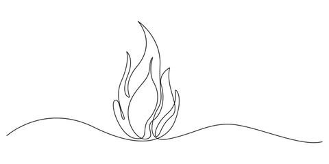 Fire icon one line art vector illustration,2