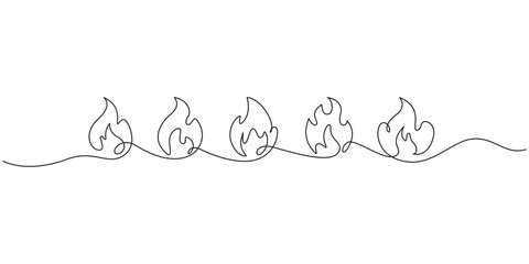 Fire icon one line art vector illustration,2
