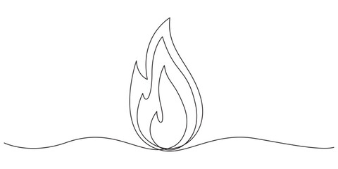 Fire icon one line art vector illustration,2