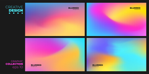 Set of vibrant blurred abstract backgrounds. Bright color gradients collection for creative graphic design. Vector illustration.