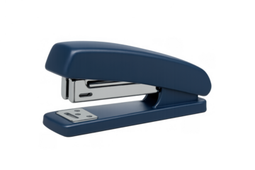 Blue stapler, office stationery and business equipment, keeping documents together, corporate organization tool, transparent background