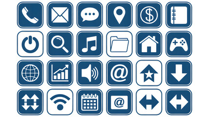 Modern digital icons collection for apps and websites, representing communication, finance, navigation, and technology for dynamic user interfaces.