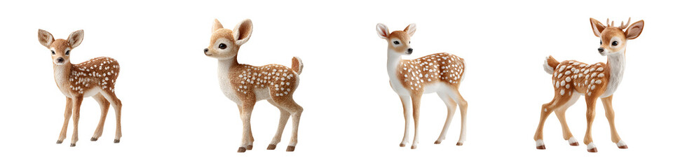 Cute Fawn Collection: Four Adorable Deer Fawns Standing on White Background