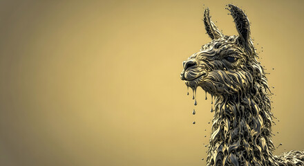 Golden Splatter Llama Head on Ochre Background