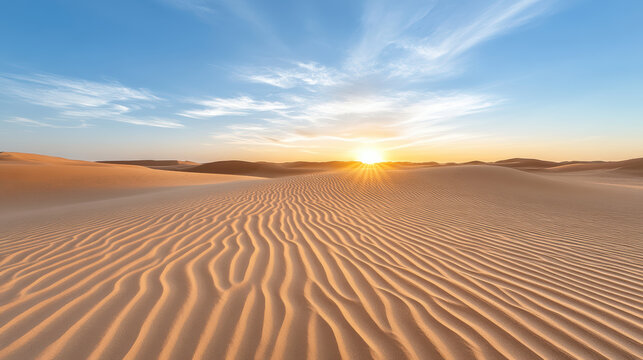 Golden sand dunes stretch under vibrant sky, capturing essence of freedom and tranquility