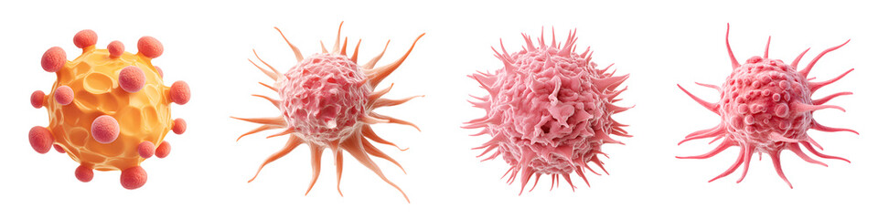 Stylized Virus or Cancer Cell Illustrations on White