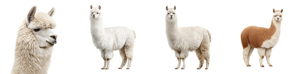 Fototapeta premium Various Alpacas Poses Isolated on White Background