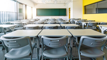 Modern classroom with desks and chairs