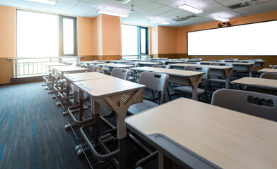 Modern classroom with desks and chairs