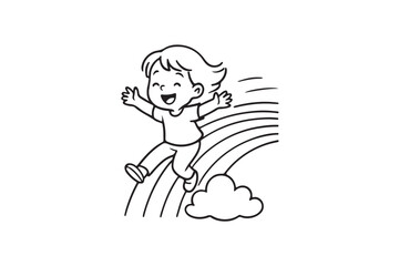 Adorable Kids Sliding on Rainbow Cute Weather Vector Illustration with Playful Energy.
