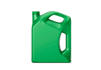 Empty green plastic engine oil bottle, transparent background