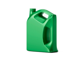 Empty green plastic engine oil bottle, transparent background