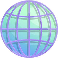 Stylized Globe Icon with Purple Grid on a Transparent Background Featuring Blue and Green Hues Simple Digital Art Representing Connectivity or the World