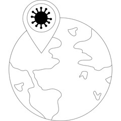 Stylized Globe with Virus Icon on Map Pin Illustrating Global Pandemic Outbreak and Disease Spread Awareness