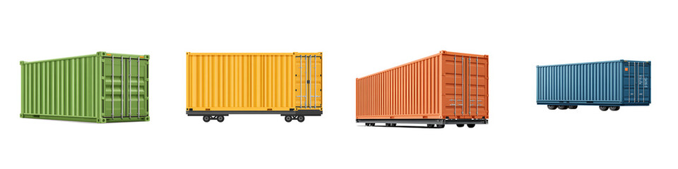 Colorful Shipping Containers Set: Isolated Cargo Containers on White