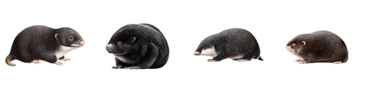 Watercolor Illustration of Blind Mole Rats on White Background