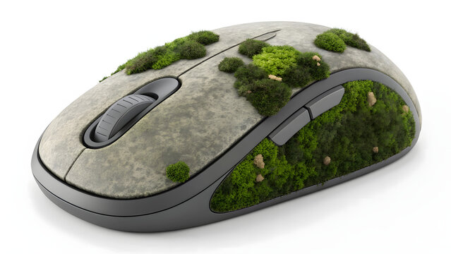 River-Stone Mouse with Moss Scroll Wheel &ndash; Ergonomic Nature-Tech Hybrid