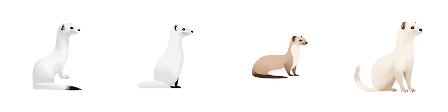Stoat and Ermine Illustration Set on White Background