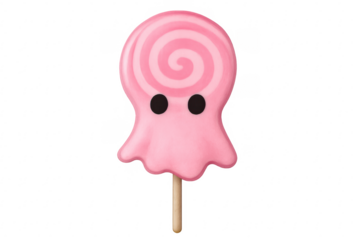 Pink ghost lollipop with swirl pattern and transparent background