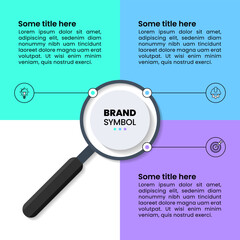 Fototapeta na wymiar Infographic template. Magnifying glass with 3 icons