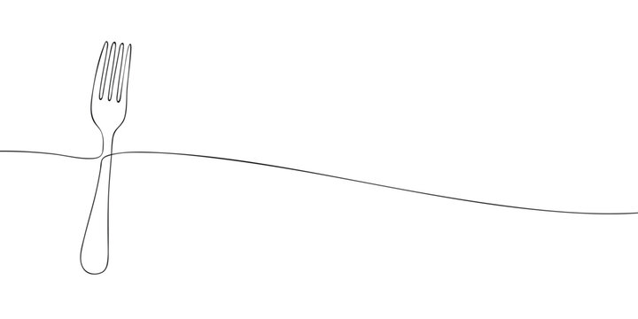 Continuous one line drawing of a fork isolated on white background. Minimal outline illustration for restaurant, menu, and culinary design concept