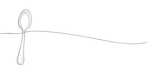 Continuous line drawing of a metal spoon. Minimal vector illustration for kitchen, restaurant, food, or culinary design template, banner, or menu decoration