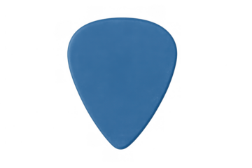 Blue plastic guitar pick or plectrum for string instruments, playing music, isolated with transparent background