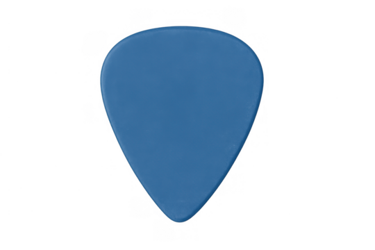 Blue plastic guitar pick or plectrum for string instruments, playing music, isolated with transparent background