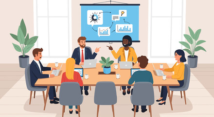 Hybrid Work & Digital Nomad Collaborative Team Meeting for Business Strategy