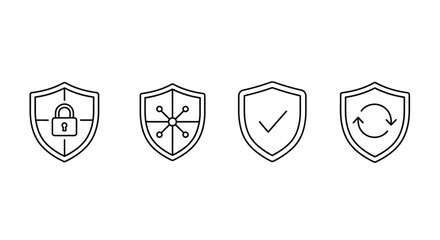 Collection of hand-drawn shield icons representing security privacy protection and data protection vector