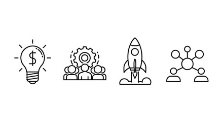 Doodle icons representing startup business ideas teamwork growth and networking concepts vector