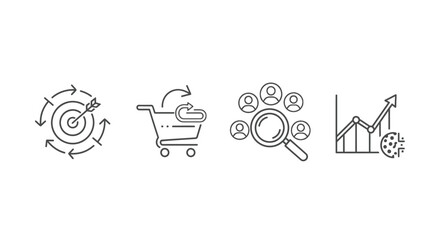 Business growth icons set target shopping cart magnifying glass chart analyzed growth strategy vector © Runa