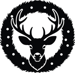 Vector deer head inside christmas wreath decoration simple silhouette illustration