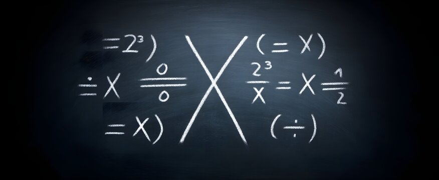 Math symbols dance boldly on a chalkboard sailing a sea of white backdrop
