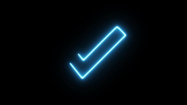 Glowing light blue checkmark neon icon isolated. Animated success symbol for website computer and mobile