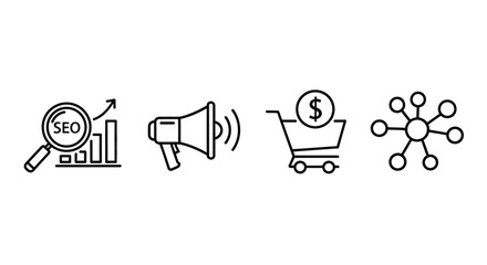 Doodle icons representing seo analytics marketing sales and networking business concepts vector