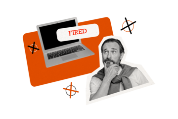 Composite photo collage of minded man fired concept laptop notification problem dismissal jobless isolated on painted background