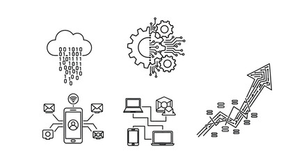 Digital transformation concepts set icons cloud computing technology gear network and growth arrow vector