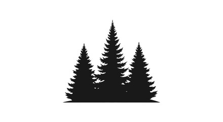 Obraz premium Silhouette of three evergreen trees against a white background, representing nature and forests