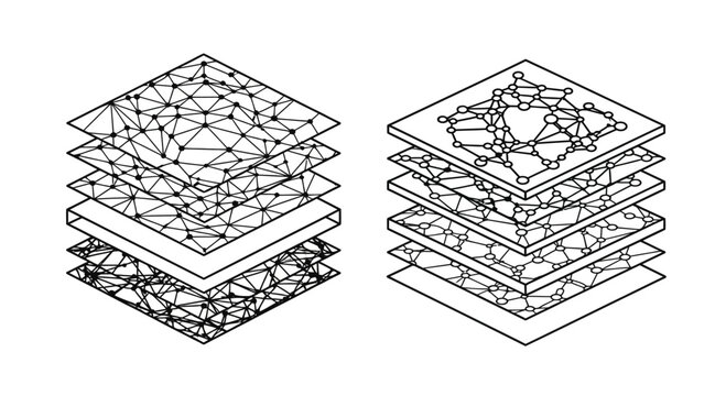 Abstract geometric layers representing complex data structures and networks vector