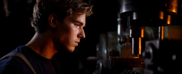 The machinist uses exact lathe gear for shaping metal parts.