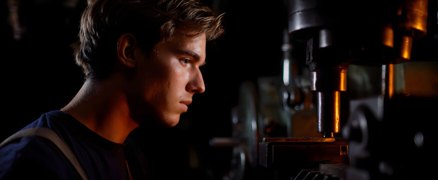 The machinist uses exact lathe gear for shaping metal parts. - Powered by Adobe