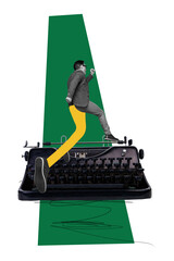 Composite trend artwork 3D sketch image photo collage of businessman young guy walk step foot...