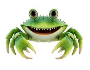 Happy green cartoon crab with big eyes and a wide smile