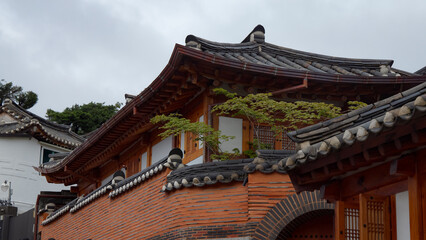 Historic hanok buildings showcasing traditional Korean architecture and classic tiled roofs