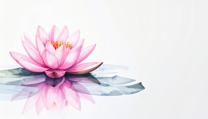 Obraz premium Pink water lily gently floating on calm water, watercolor washes, delicate hand-painted petals