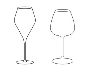 Outline Wide and Elegant Empty Wine Glass Wine Day Greetings Sticker Icon Minimal Design Element Set